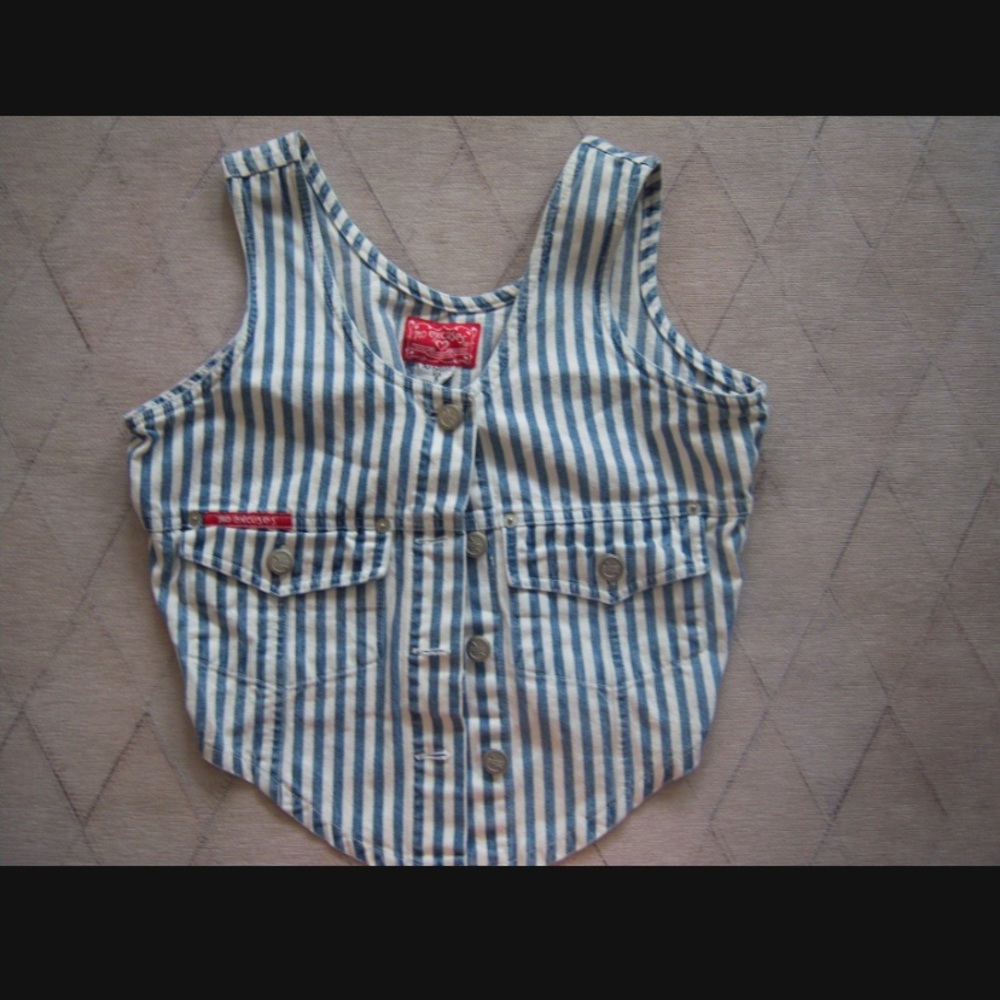 90s Vintage No Excuses Cotton Striped Denim Vest